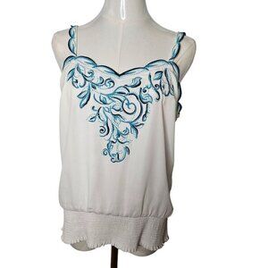 White House Black Market Small Boho Turquoise Embroidered Top Camisole
